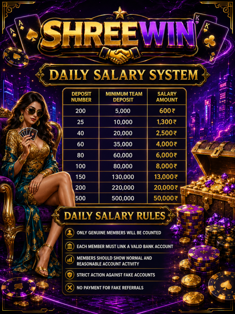 ShreeWin agent daily salary system chart with deposit and reward slabs