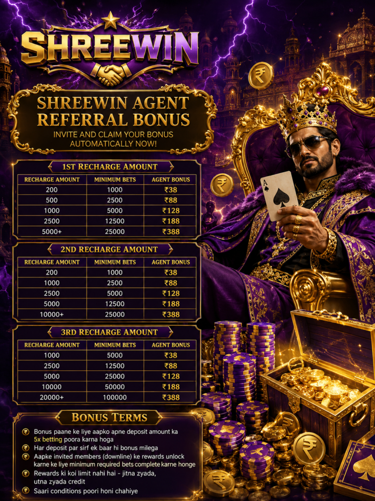 ShreeWin agent referral bonus chart with recharge slabs