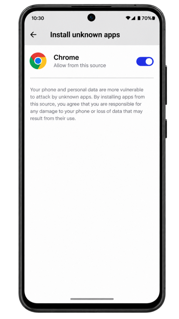 Enable unknown sources setting to install Shree Win APK on Android
