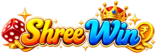 Shree Win logo – premium gaming website header logo with golden crown, red dice, rupee coin and sparkling stars on purple background